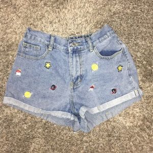 Galaxy themed denim shorts
